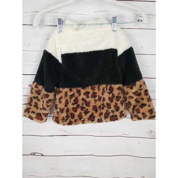 Le Moda Girls 2T Teddy Leopard Pullover Colorblock Fleece Kangaroo Pouch Boho - Picture 3 of 8